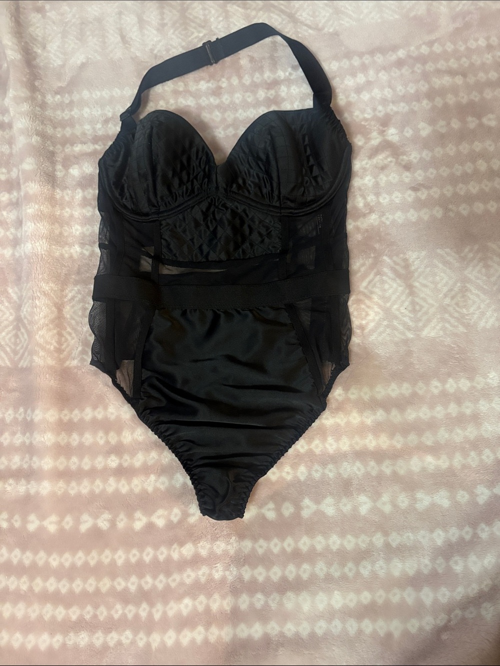 Victoria's Secret Black Quilted Mesh Bodysuit
